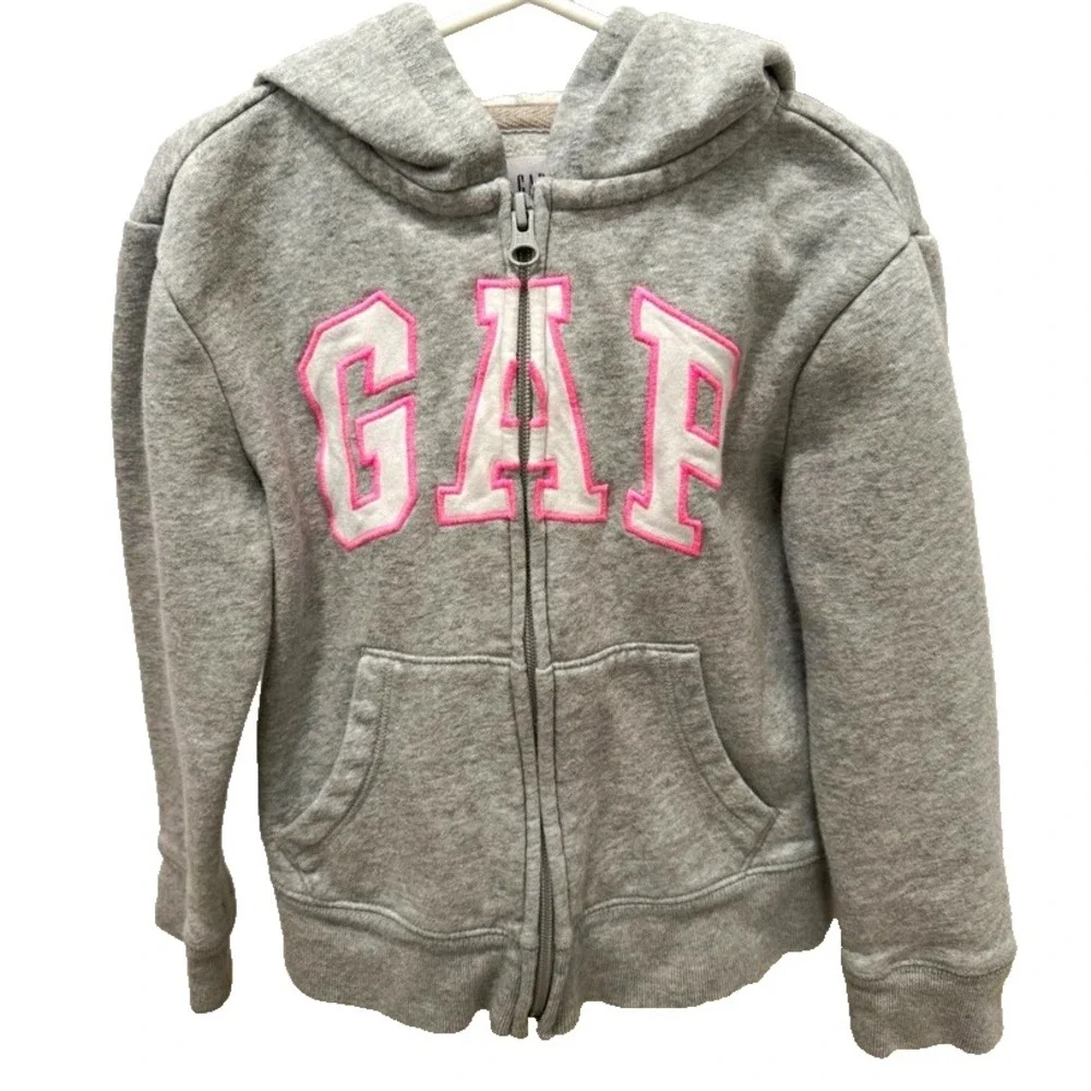 Gap Kids Girls XXL 14-16 Heather Gray Pink/White Logo Full Zip Hoodie NWT